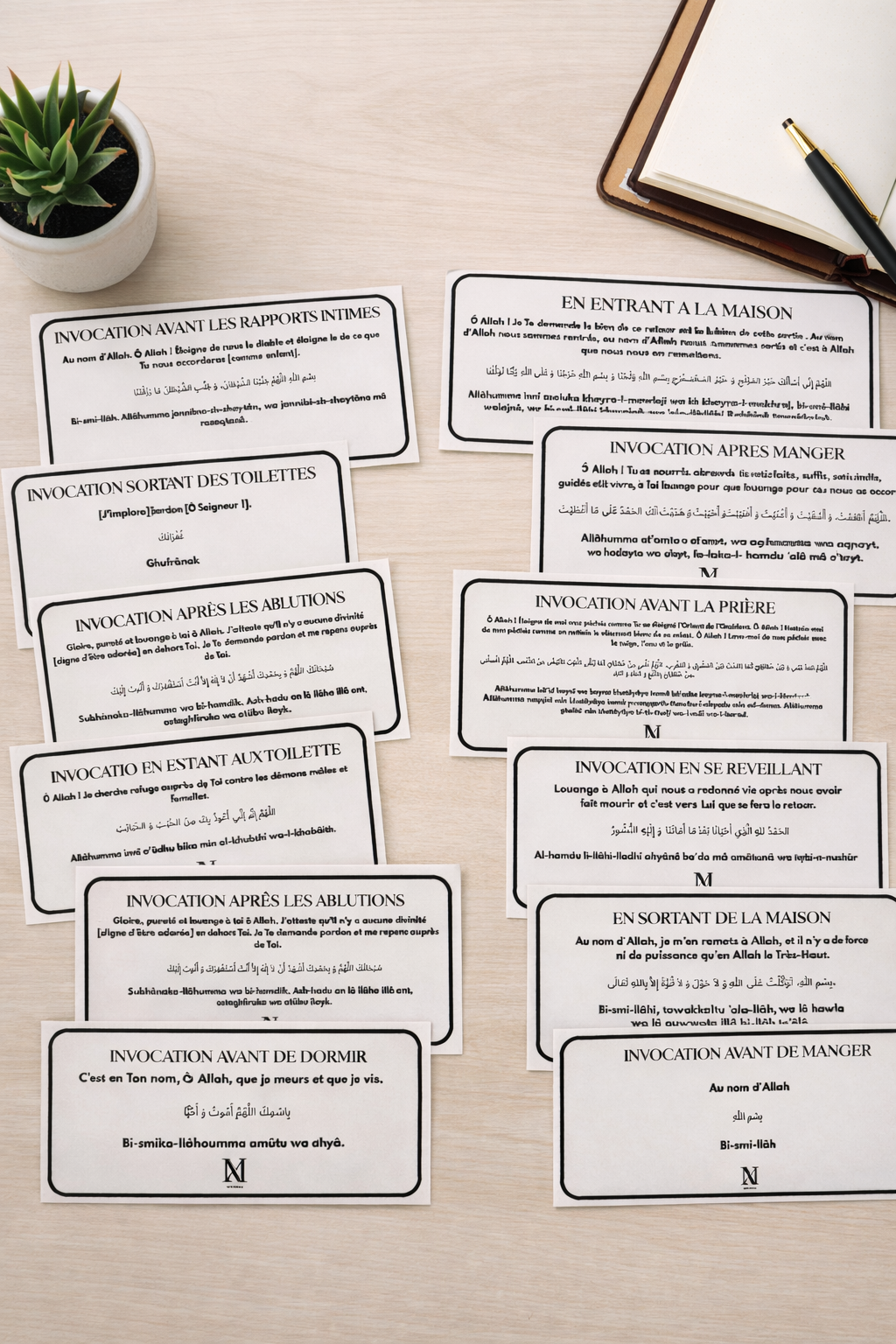 Lot de 12 invocations du quotidien – Plastifiées & prêtes à poser